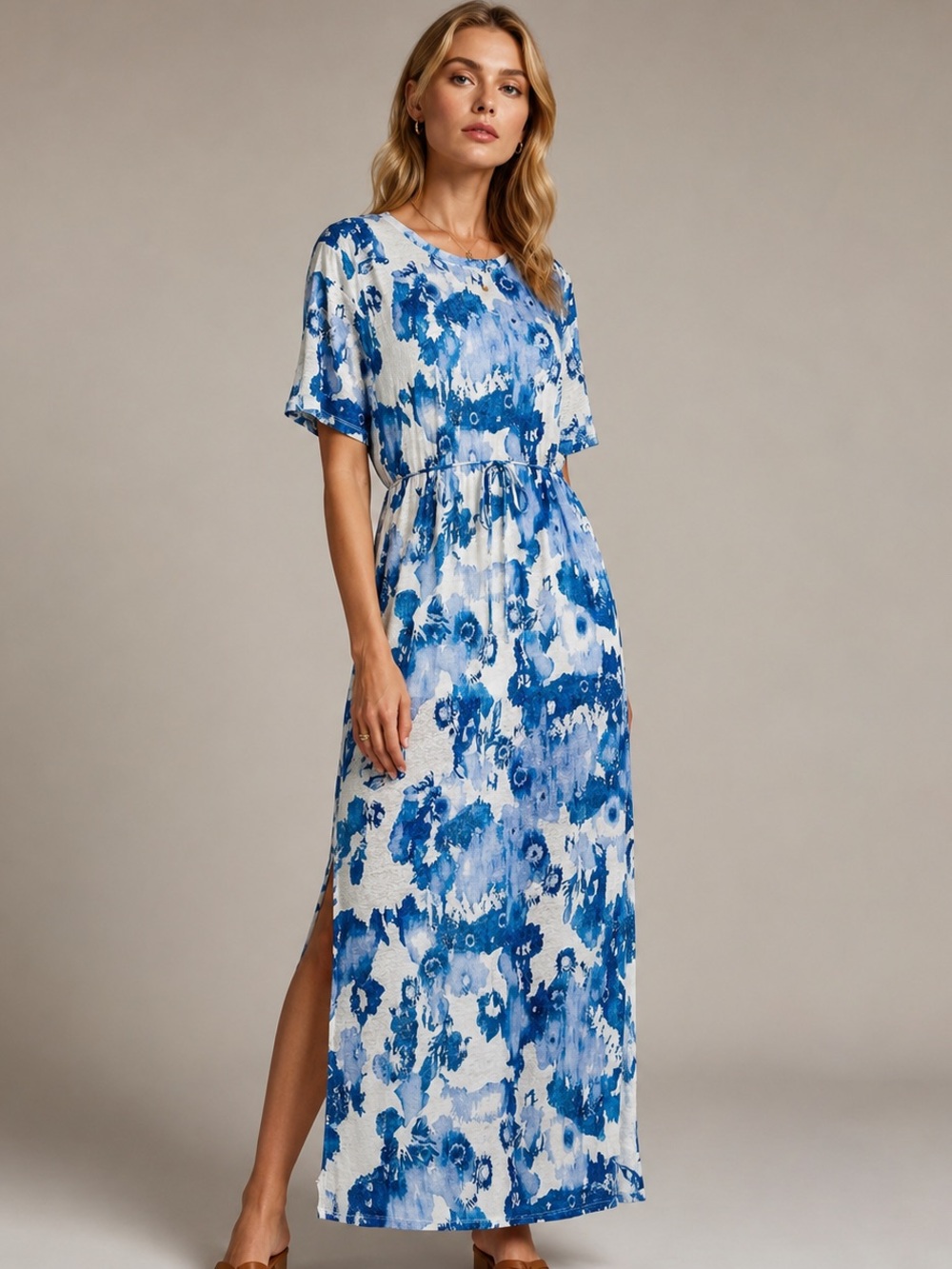 Joie Linen Blue and Cream floral 100% Linen Dress